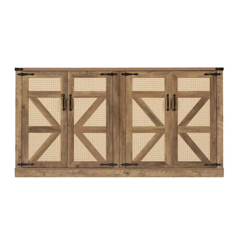 64.96W Rattan Sideboard with 4-Door Storage Cabinet - N/A