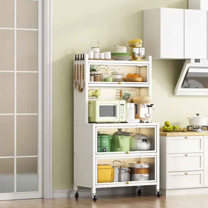 Kitchen Storage Cabinets with wheels - Bakers Rack Countertop, Microwave Oven Shelf Cabinet, Storage Organizer