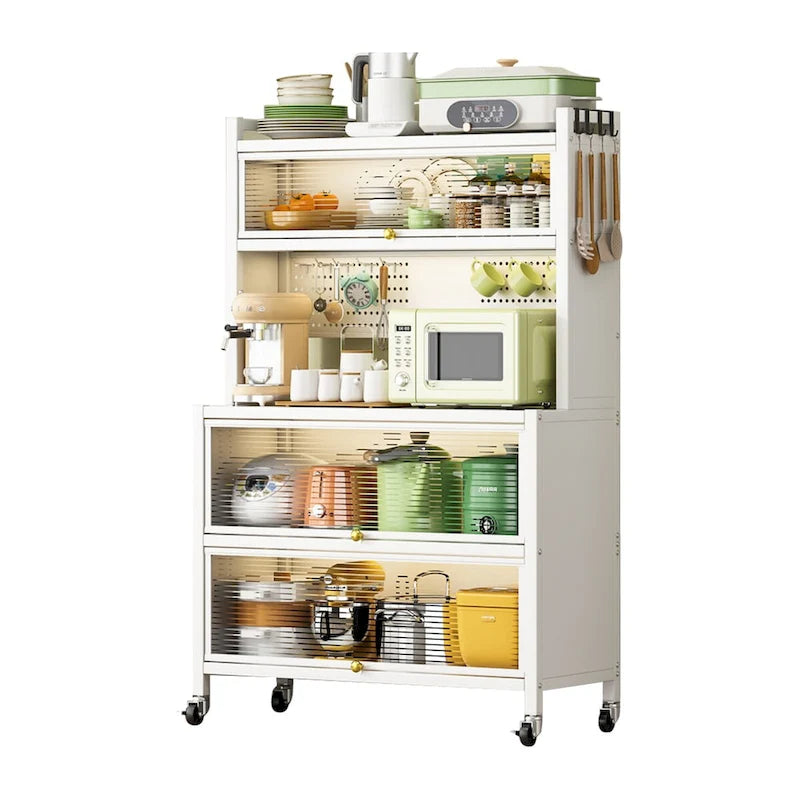 Kitchen Storage Cabinets with wheels - Bakers Rack Countertop, Microwave Oven Shelf Cabinet, Storage Organizer