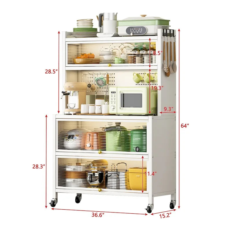 Kitchen Storage Cabinets with wheels - Bakers Rack Countertop, Microwave Oven Shelf Cabinet, Storage Organizer