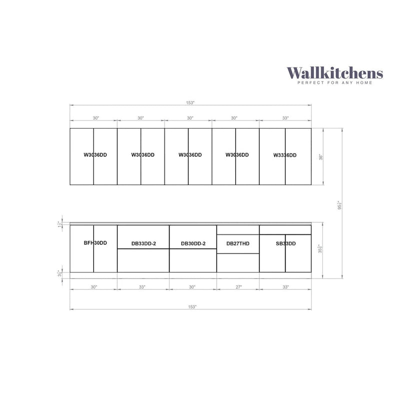 Kitchen Signature Collection White Matte Color Base Size 13Ft Wide - 153x24