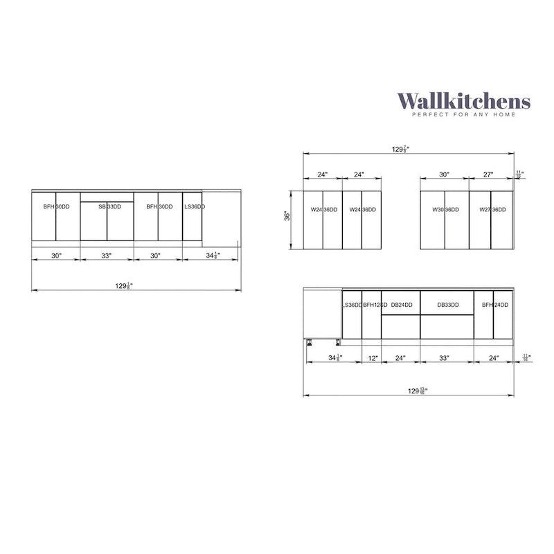 Kitchen Prodigy Collection White Matte Color Base Size 11Ft Wide - 130x130