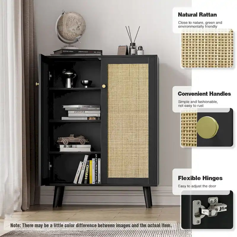 Anmytek Modern 2-Door Black Buffet Sideboard Storage Cabinet Accent Cabinet with Adjustable Shelves - 31.5W x 13.4D x 44H