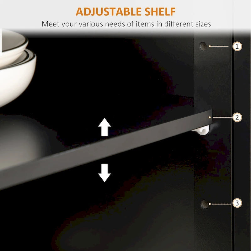 Sideboard Buffet Cabinet with Storage Drawers, Rubber Wood Top and Adjustable Shelves, Kitchen Cabinet Coffee Bar Cabinet, Black