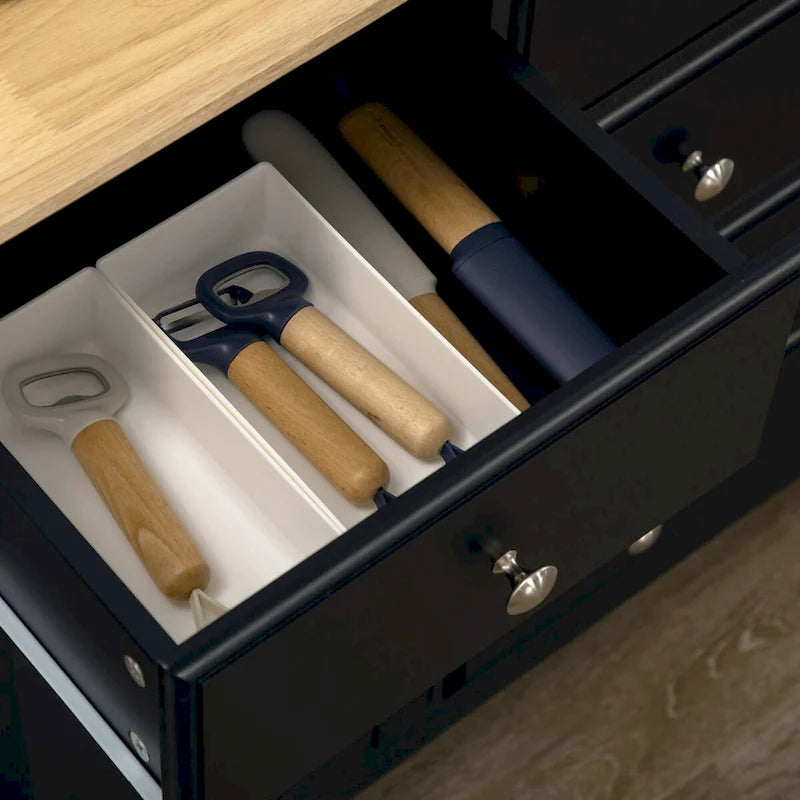 Sideboard Buffet Cabinet with Storage Drawers, Rubber Wood Top and Adjustable Shelves, Kitchen Cabinet Coffee Bar Cabinet, Black