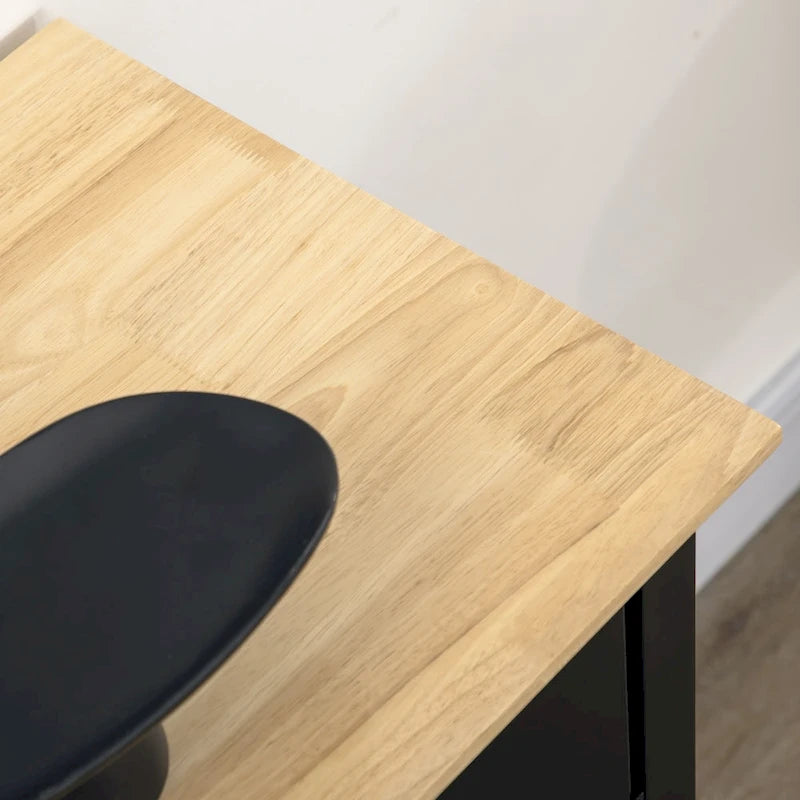 Sideboard Buffet Cabinet with Storage Drawers, Rubber Wood Top and Adjustable Shelves, Kitchen Cabinet Coffee Bar Cabinet, Black