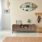 Wood TV Stand Sideboard with 2 Doors Shelves