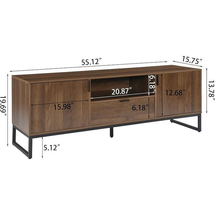 Wood TV Stand Sideboard with 2 Doors Shelves