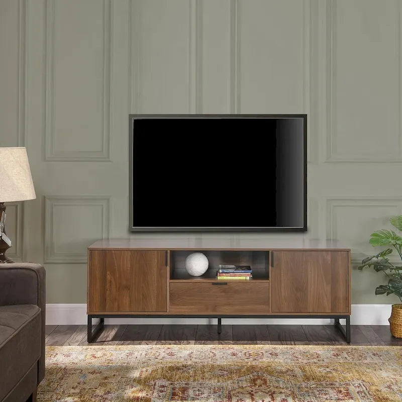 Wood TV Stand Sideboard with 2 Doors Shelves