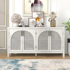 Large Storage Space Sideboard with Artificial Rattan Door and Metal Handles for Living Room and Entryway