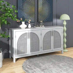 Large Storage Space Sideboard with Artificial Rattan Door and Metal Handles for Living Room and Entryway