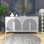 Large Storage Space Sideboard with Artificial Rattan Door and Metal Handles for Living Room and Entryway
