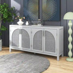 Large Storage Space Sideboard with Artificial Rattan Door and Metal Handles for Living Room and Entryway