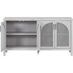 Large Storage Space Sideboard with Artificial Rattan Door and Metal Handles for Living Room and Entryway