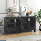 Large Storage Space Sideboard with Artificial Rattan Door and Metal Handles for Living Room and Entryway