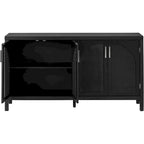 Large Storage Space Sideboard with Artificial Rattan Door and Metal Handles for Living Room and Entryway