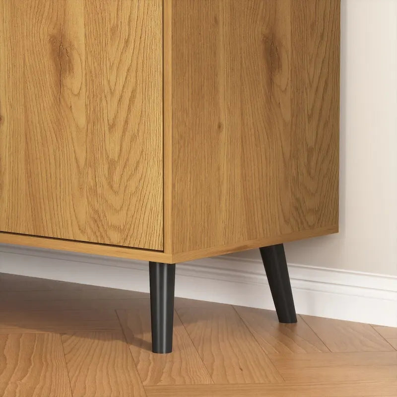 Storage Cabinet with 3 Drawers & Adjustable Shelf, Mid Century Cabinet with Door, Accent Cabinet