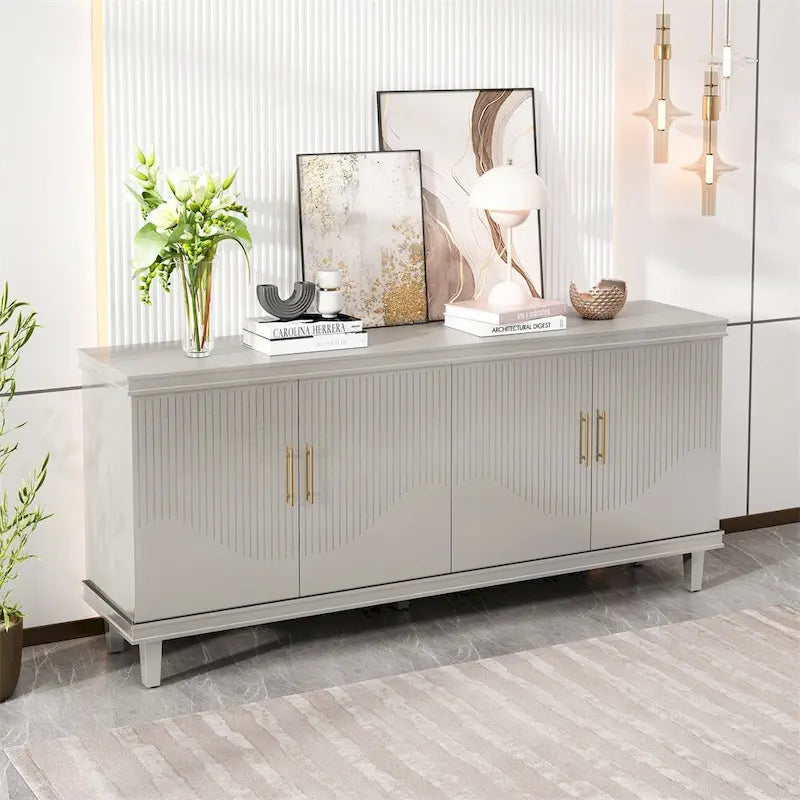 70.07 Wood Storage Cabinet with 4 Doors and Adjustable Shelves