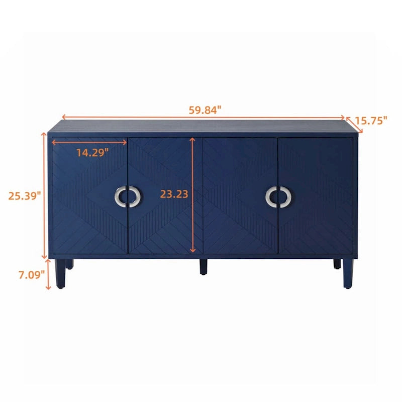 Stylish and Functional 4-Door Storage Cabinet with Pine legs and MDF, for Living Room Bedroom,and Kitchen