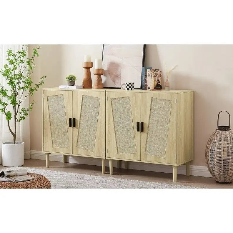 Grondin Boho Style 2 Doors Accent Cabinet Mid-Century Modern Storage Sideboard Buffet Console Table for Home Office