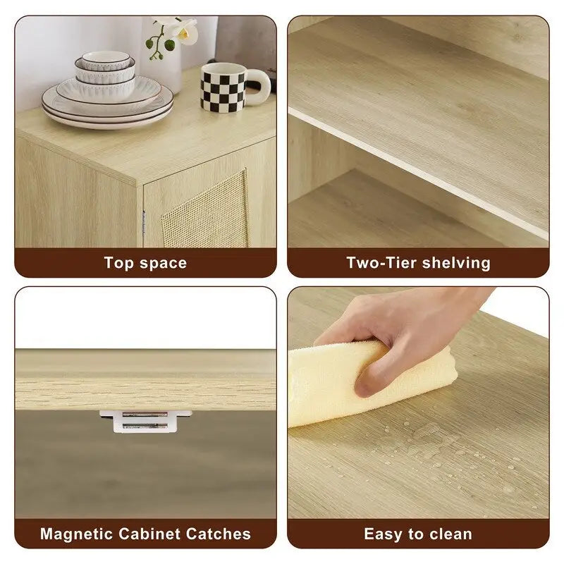 Grondin Boho Style 2 Doors Accent Cabinet Mid-Century Modern Storage Sideboard Buffet Console Table for Home Office