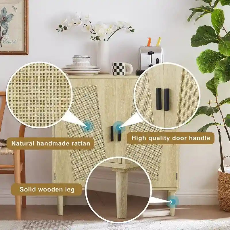 Grondin Boho Style 2 Doors Accent Cabinet Mid-Century Modern Storage Sideboard Buffet Console Table for Home Office