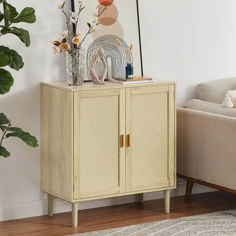 Grondin Boho Style 2 Doors Accent Cabinet Mid-Century Modern Storage Sideboard Buffet Console Table for Home Office