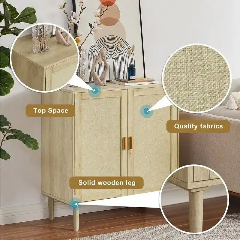 Grondin Boho Style 2 Doors Accent Cabinet Mid-Century Modern Storage Sideboard Buffet Console Table for Home Office