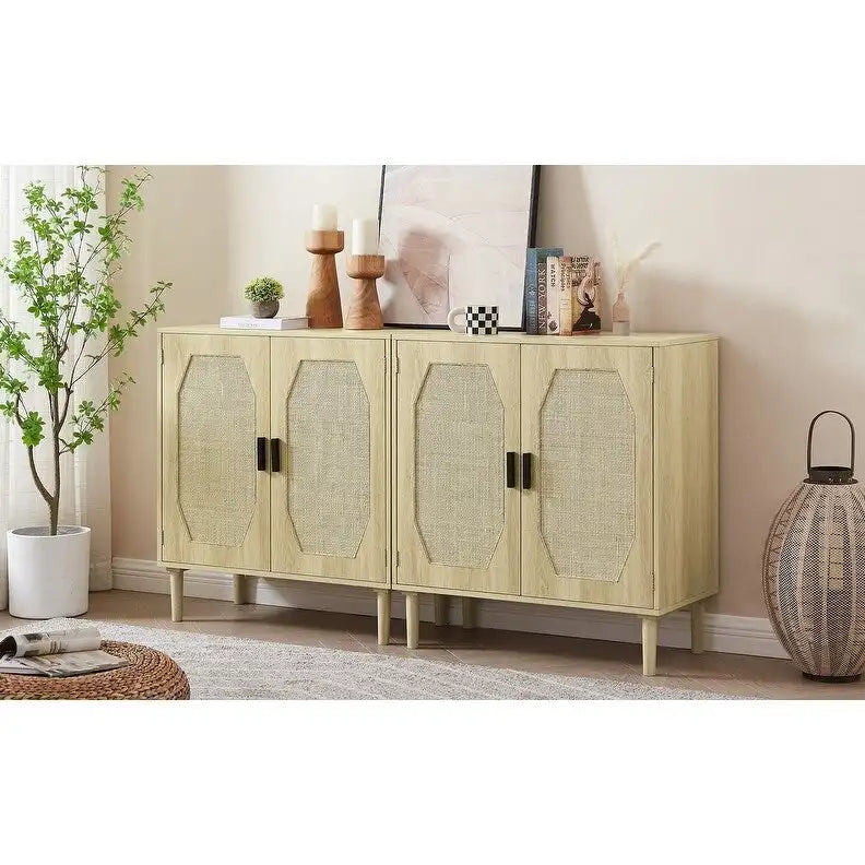 Grondin Boho Style 2 Doors Accent Cabinet Mid-Century Modern Storage Sideboard Buffet Console Table for Home Office