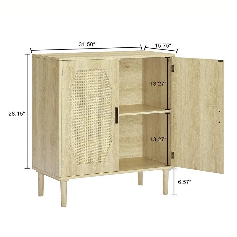 Grondin Boho Style 2 Doors Accent Cabinet Mid-Century Modern Storage Sideboard Buffet Console Table for Home Office