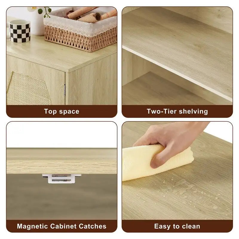 Grondin Boho Style 2 Doors Accent Cabinet Mid-Century Modern Storage Sideboard Buffet Console Table for Home Office