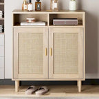 Rattan Sideboard Buffet Cabinet with Shelf - N/A