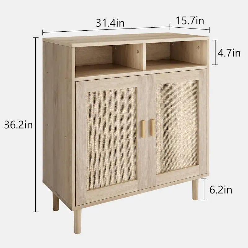 Rattan Sideboard Buffet Cabinet with Shelf - N/A