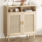 Rattan Sideboard Buffet Cabinet with Shelf - N/A