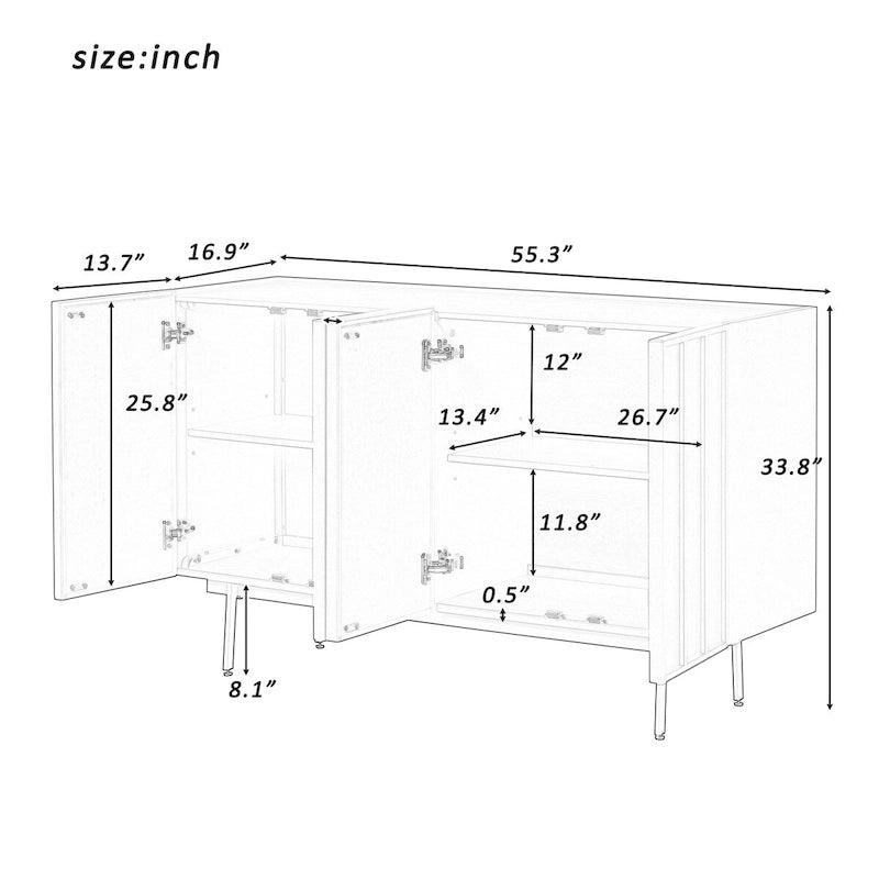 Modern Cabinet with 4 Doors and Adjustable Shelves
