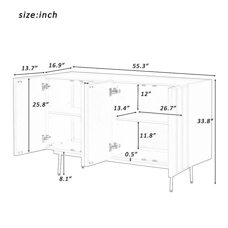 Modern Cabinet with 4 Doors and Adjustable Shelves