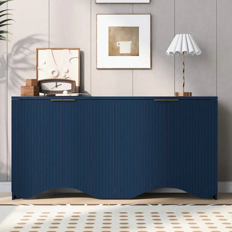 Four-Door Cabinet with Vertical Stripes and Wavy Design
