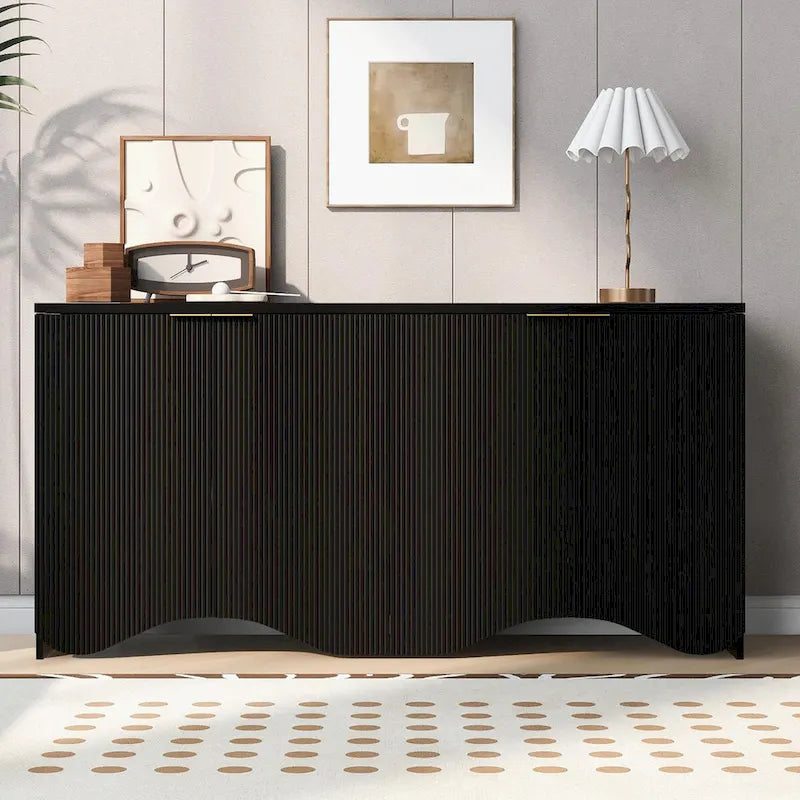 Four-Door Cabinet with Vertical Stripes and Wavy Design