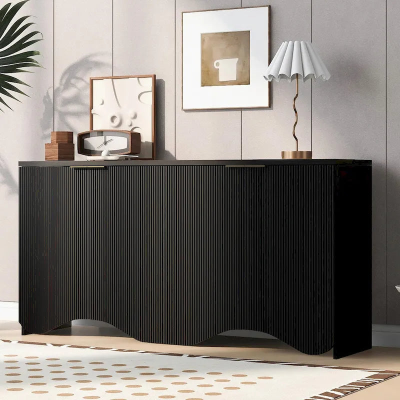 Four-Door Cabinet with Vertical Stripes and Wavy Design