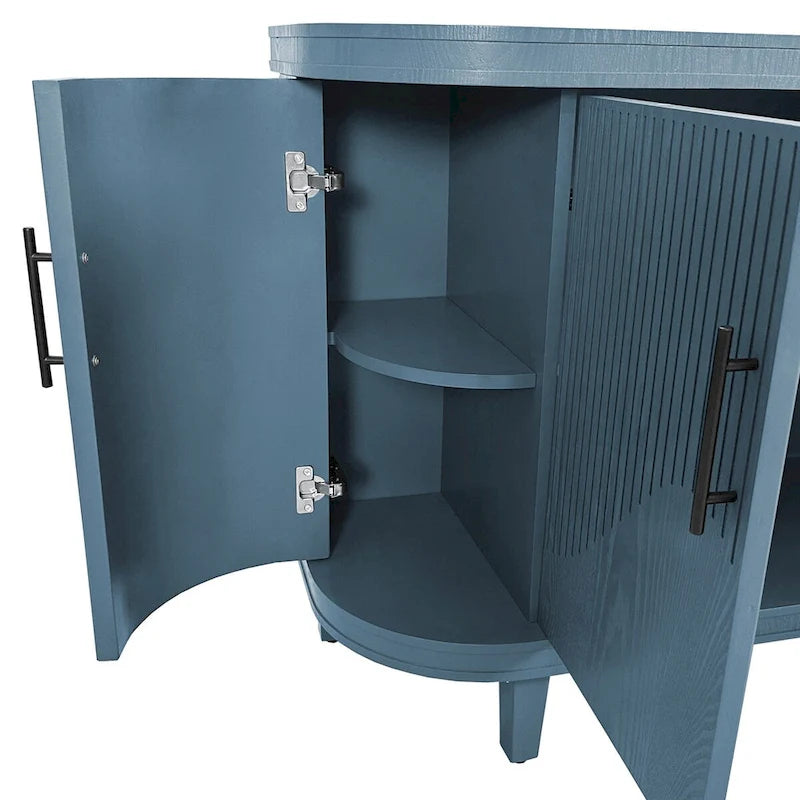 Modern Curved Sideboard Storage Cabinet Wooden Cabinet with 4 Doors and Adjustable Shelves
