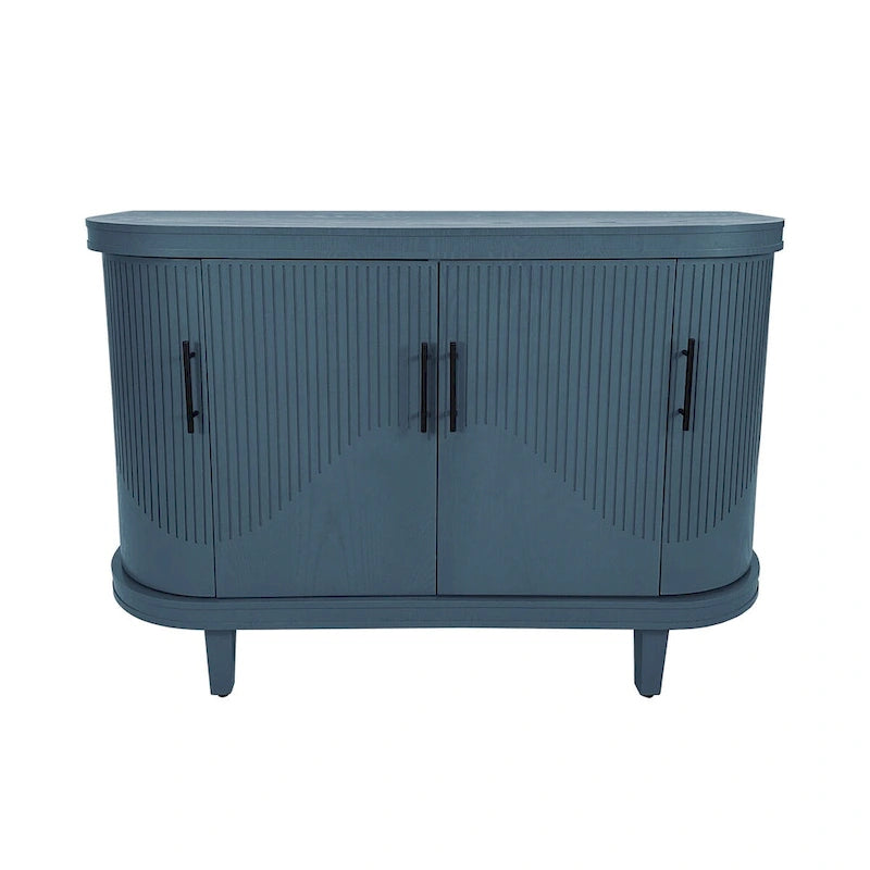 Modern Curved Sideboard Storage Cabinet Wooden Cabinet with 4 Doors and Adjustable Shelves