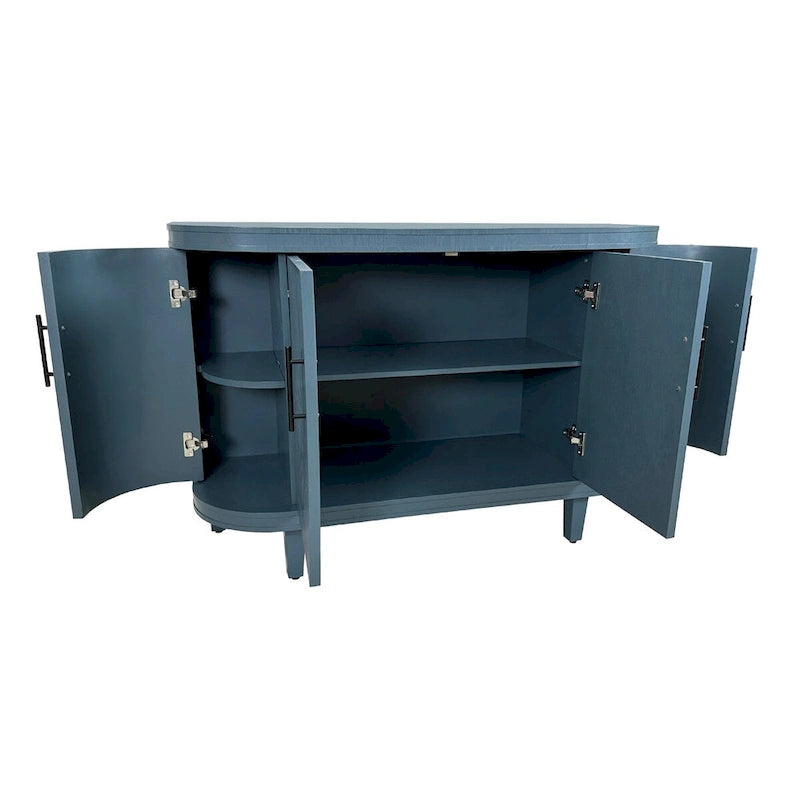 Modern Curved Sideboard Storage Cabinet Wooden Cabinet with 4 Doors and Adjustable Shelves