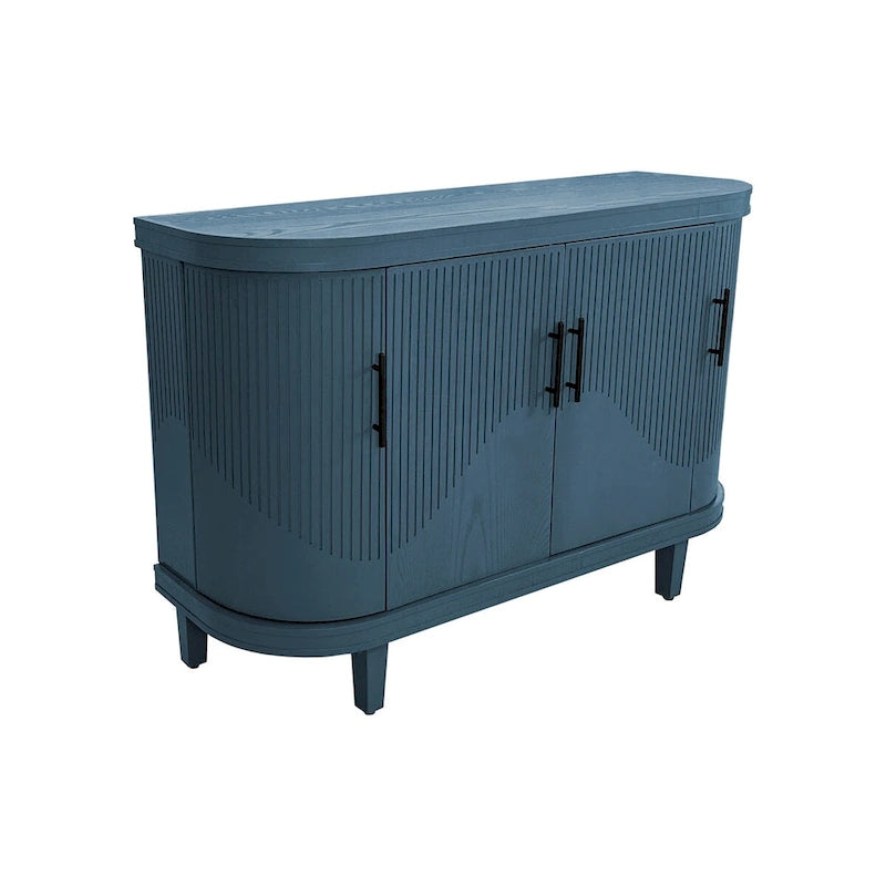 Modern Curved Sideboard Storage Cabinet Wooden Cabinet with 4 Doors and Adjustable Shelves
