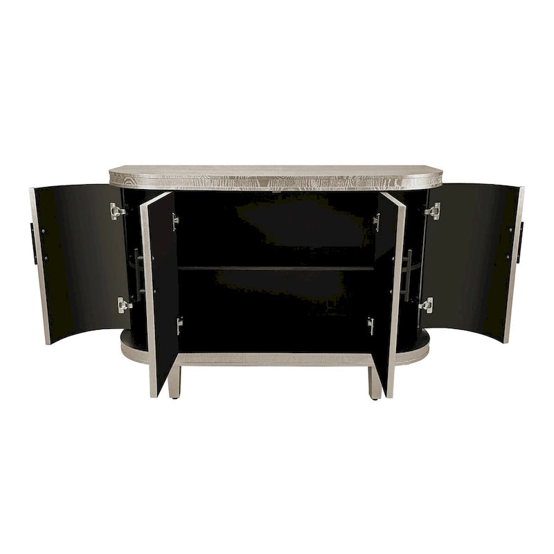 Modern Curved Sideboard Storage Cabinet Wooden Cabinet with 4 Doors and Adjustable Shelves