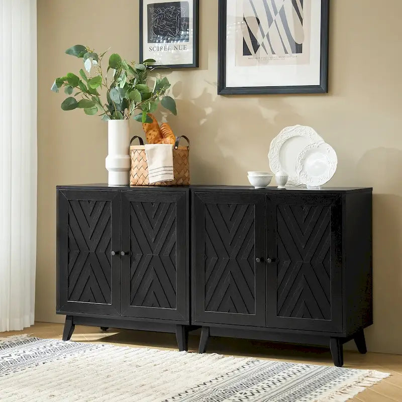 Joseph Midcentury 30Tall 2 Door Accent Cabinet Set of 2 by HULALA HOME