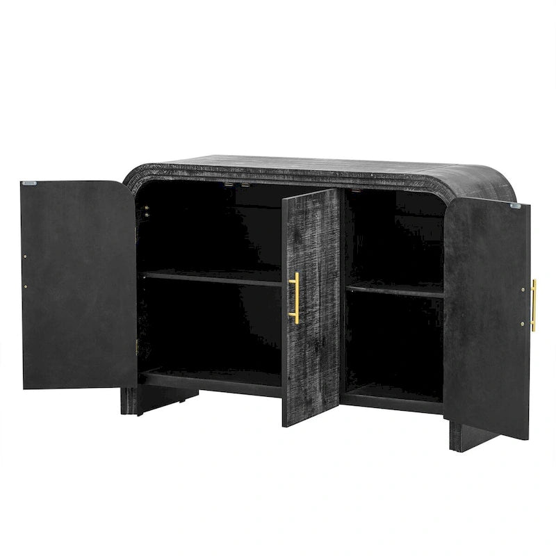 Retro Minimalist Curved Sideboard with Gold Handles