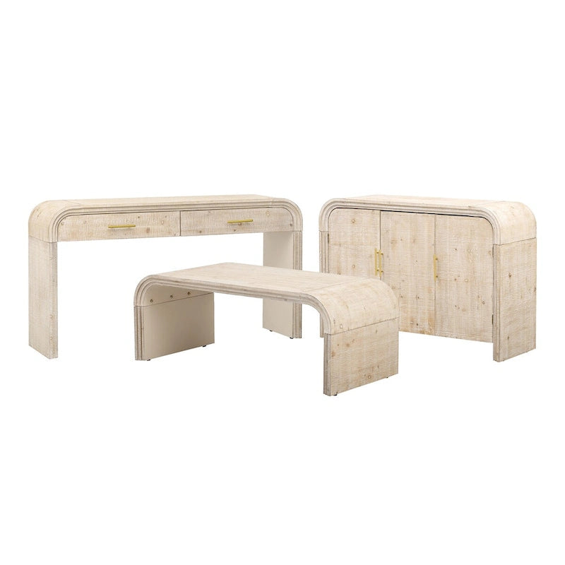 Retro Minimalist Curved Sideboard with Gold Handles