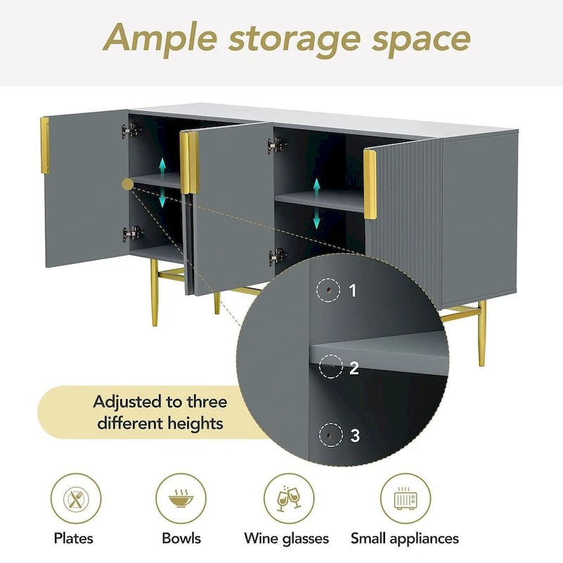 60 Modern Elegant 4-Door Cabinet Buffet/Sideboard