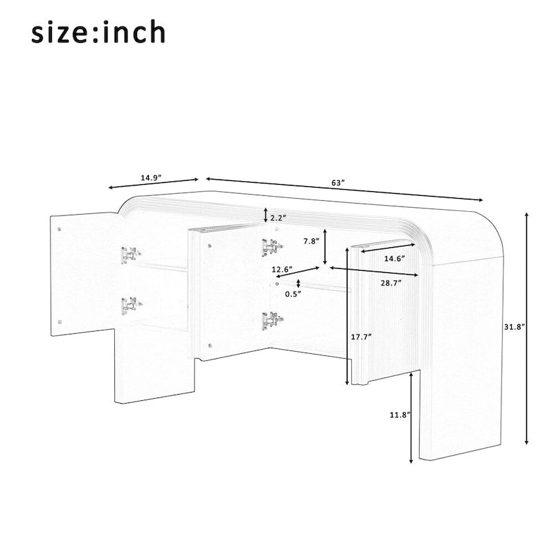 Striped Storage Cabinet with 4 Doors, Adjustable