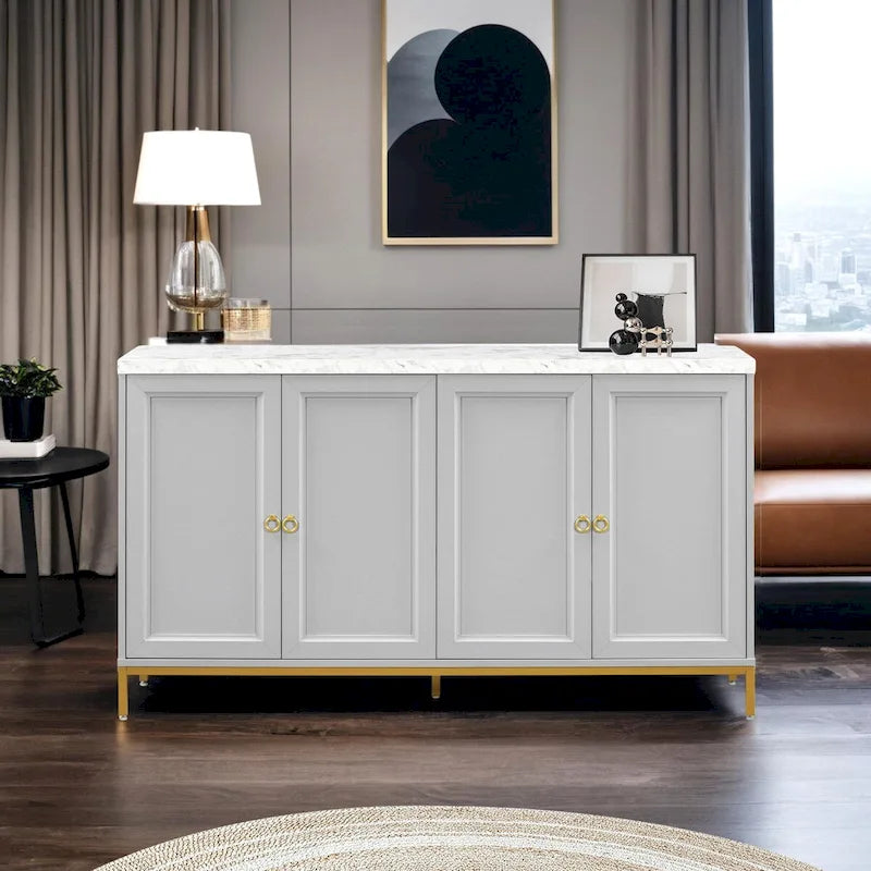 Modern Sideboard with Extra Large Storage Space with Metal Handles and Support Legs for Living Room and Dining Room